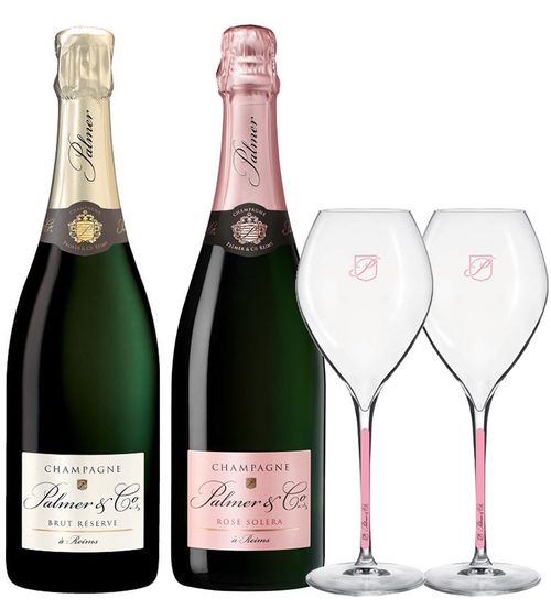 Champagne Palmer & Co. Set 2x Champagne Palmer + 2 poháry s růžovou stopkou grátis