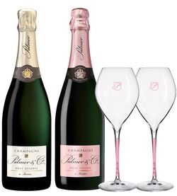 Champagne Palmer & Co. Set 2x Champagne Palmer + 2 poháry s růžovou stopkou grátis