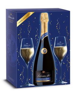 Bohemia Sekt Prestige brut + 2sklenky, dárkové balení 0.75l